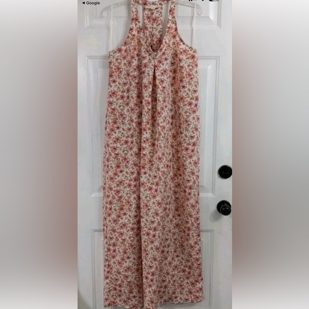 Lovestitch Size S Pink Floral Racerback Maxi Dress Pockets